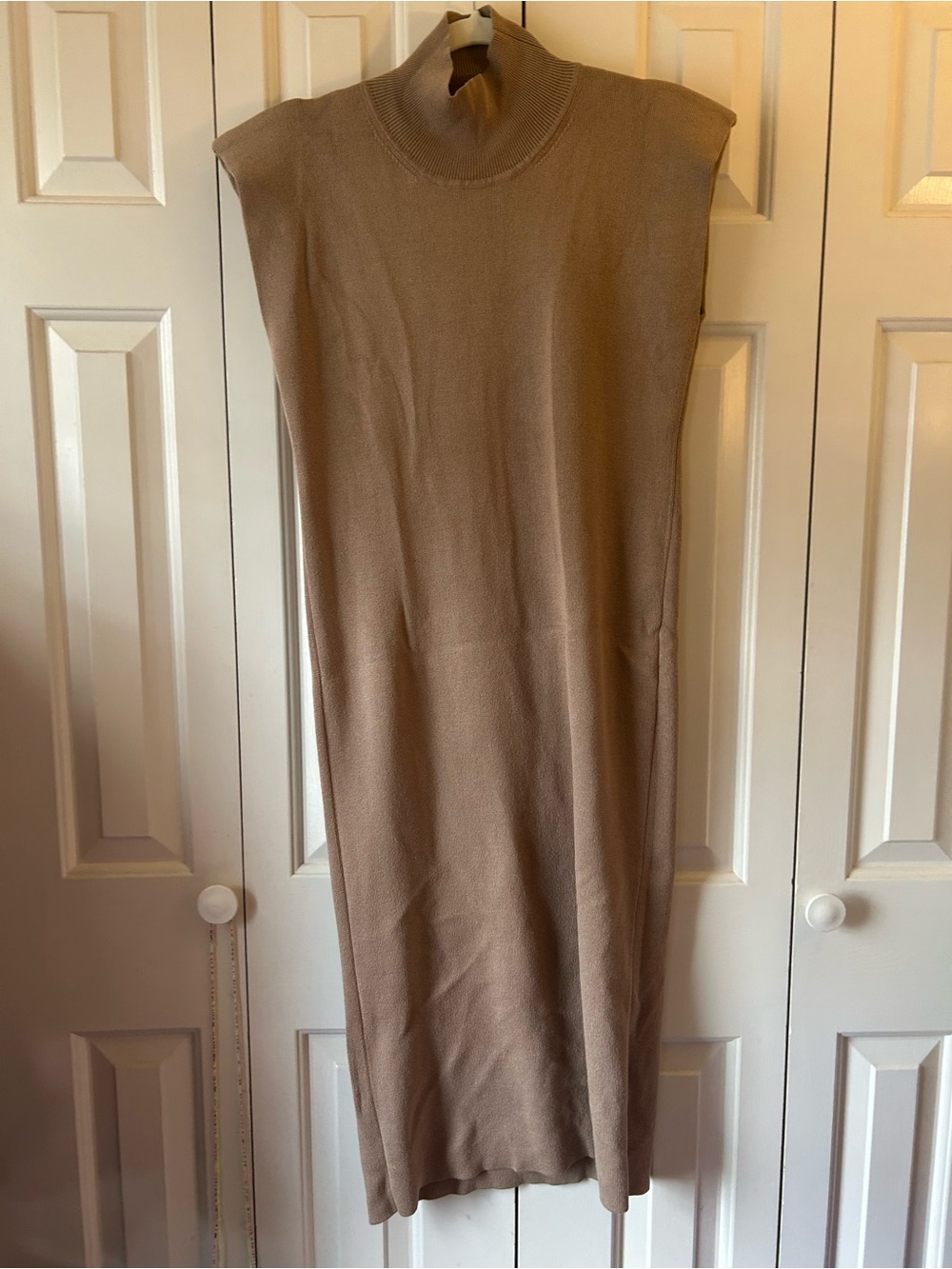 Sleeveless Turtleneck Midi Dress - Beige